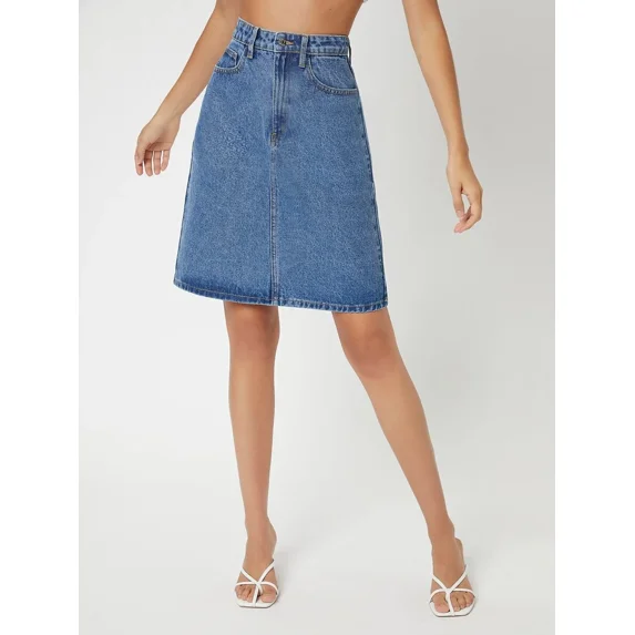 Skirt With Front Pocket And Zipper Fly Medium Wash