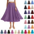 thumbnail image 1 of Skirt for Women Casual Plus Size Skirts Summer Large Solid Womens Skirts Elastic Waist Flax A-line Ankle Skirt for Women Long, Dark Purple, 1 of 9