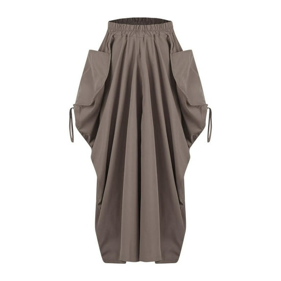 Skirt for Women Clearance under $5.00 Bohemian Solid Color High-Waist Maxi Midi Skirt Casual Flowy Skirt Gray M