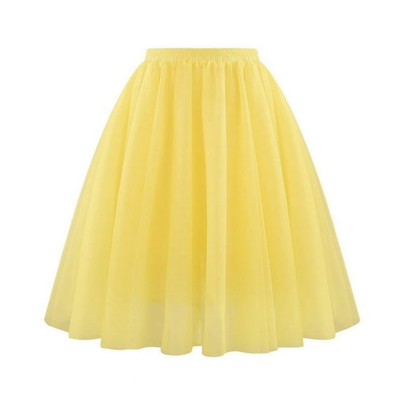 Skirt for Women Clearance under $5.00 High-Waist Tiered Tulle Skirt Spring Summer Party Skirt Yellow M