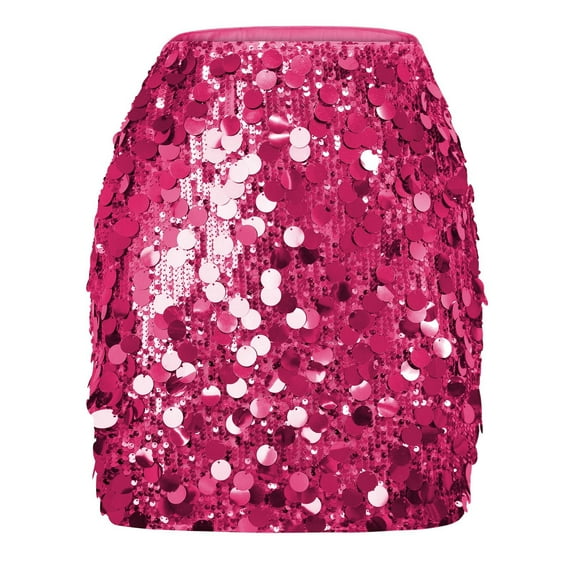 Skirt for Women Clearance under $5.00 Sequin Bodycon Mini Skirt with Hidden Zipper Hot Pink M