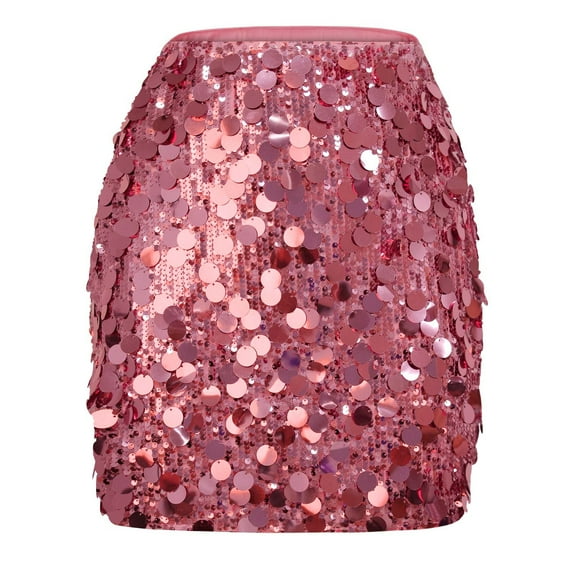 Skirt for Women Clearance under $5.00 Sequin Bodycon Mini Skirt with Hidden Zipper Pink M