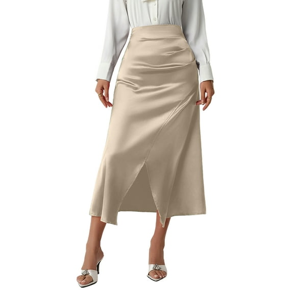 Skirt for Women High Waist Silk Satin Skirts Zipper Fishtail Hip Skirt Champagne XL