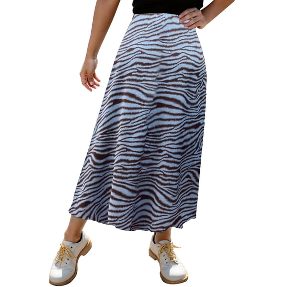 Skirt for Women Leopard Print Midi Length A Line High Waist Stretchy Skirt with Side Pockets Blue M
