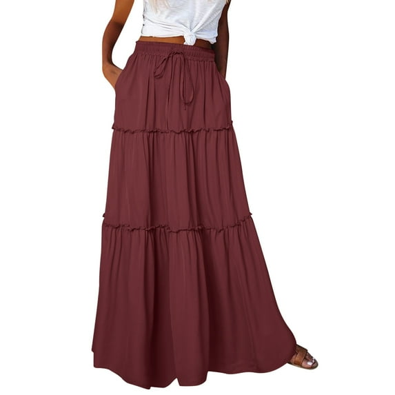 Skirt for Women Long Boho Flowers High Elastic Waist With Pockets And Belt Maxi Skirt Pleated Skirt Beach Skirt Casual Skirt