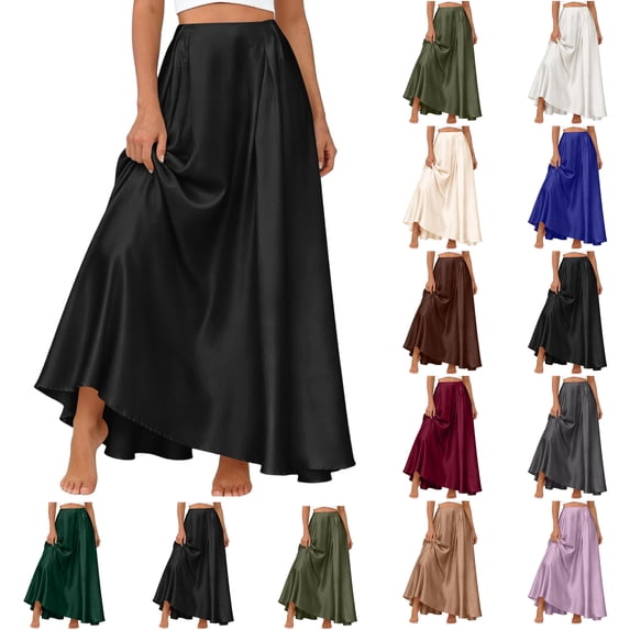 Skirt for Women Long Summer Fashion Solid Color Womens Skirts Drawstring Pocket Elastic Waist Womens Plus Size Skirts, Black-S