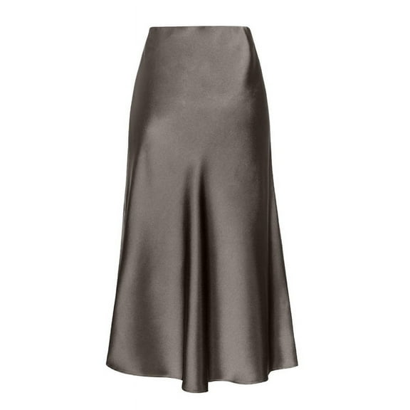 Womens Satin Silk High Waist Slit Midi Skirt Elastic Waistband Midi Skirts for Women Grey XL