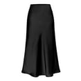 thumbnail image 1 of Women's Midi Skirt High Waist with Elasticized Band, Cheetah Print Satin Skirt for Women, Casual Work Party Slit Black M, 1 of 6