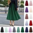 thumbnail image 1 of Skirt for Women Plus Size Summer Solid Color Skirt for Women Long Elastic Waist Color Flared Womens Skirts, Army Green-S, 1 of 7