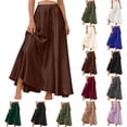 thumbnail image 1 of Skirt for Women Plus Size Summer Womens Skirts Solid Color Drawstring Pocket Elastic Waist Plus Size Skirts, Brown-S, 1 of 5