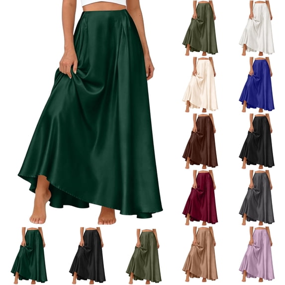 Skirt for Women Plus Size Summer Womens Skirts Solid Color Drawstring Pocket Elastic Waist Plus Size Skirts, Green-L