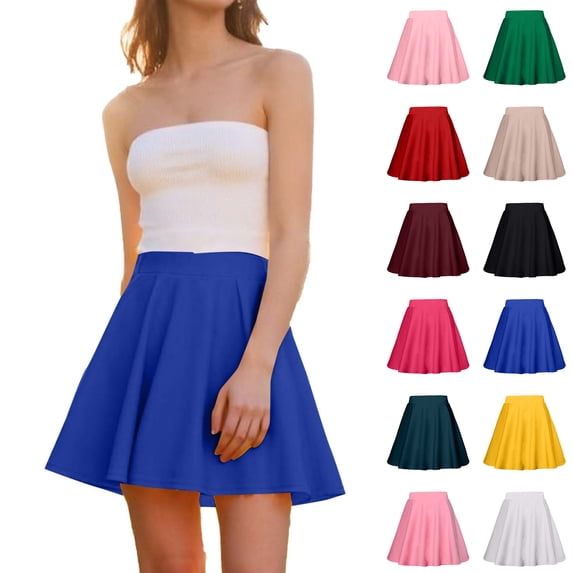 Skirt for Women Short Spring And Summer A-Line Solid Color Skirt Half Womens Skirts Short Plus Size Skirts, Blue-L