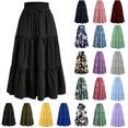 thumbnail image 1 of Skirt for Women Summer Casual High Waist Drawstring Maxi Skirts Trendy A-Line Solid Color Long Skirts with Pockets S-2XL, 1 of 5