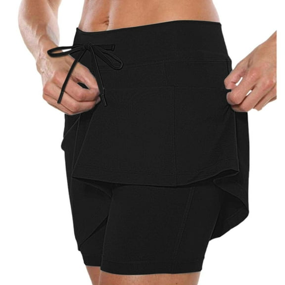 Skirt with Shorts Underneath Inner Shorts Solid Activewear Mini Skirts Lightweight Stretch Butterfly Skorts with Pockets,Black,S