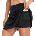 thumbnail image 1 of Skirt with Shorts Underneath Solid Color Double Layer Teenis Skorts Fashion Lightweight Women's Athletic Skorts,Black,L, 1 of 6