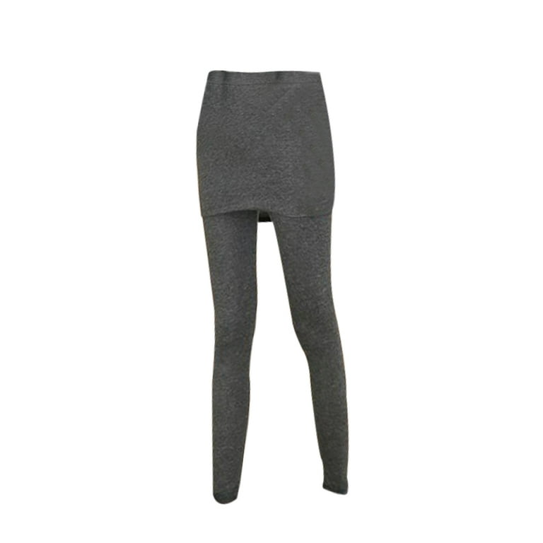 Skirt with leggings Women's Two in One Leggings with Attached Mini Skirt  Elastic Waistband Casual Skinny Pants (Dark Grey) 