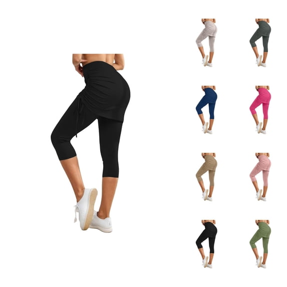 Skirted Capri Leggings for Women Spring Summer Elastic High Waist Slim Fit Workout Yoga Pants Capris