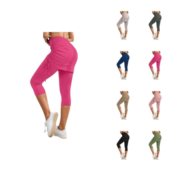Skirted Capri Leggings for Women Spring Summer Elastic High Waist Slim Fit Workout Yoga Pants Capris