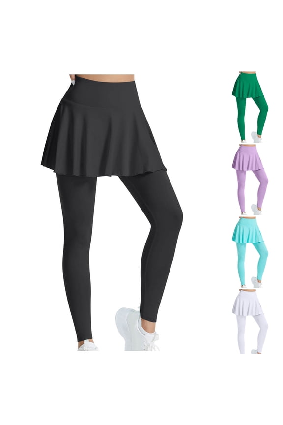 Skirted Legging for Women, Yoga Legging With Skirts &Women Tennis Leggings Clothes Pockets,Workout Sets for Women, Breathable Solid Color Slim Yoga Skirt Pants Sports Fake Two Piece Pants