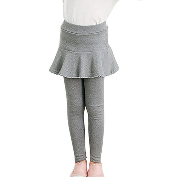 Skirted Leggings for Toddler Girls Cotton Comfy Elastic High Waist Slimming Pantskirt Stretch Tight Winter Outfits, Dark Gray, 3 Years
