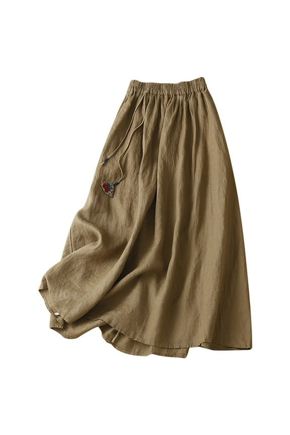 Women Loose Casual Cotton Skirt A-Line Mid-Length Half Skirt Linen Long Skirt Club Basic Leisure Dailywear