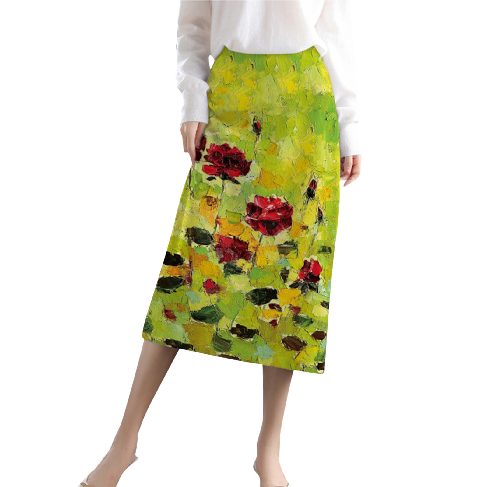 BJUTIR Skirts For Women Lady Elastic Waisted Split Thigh Rib Knit Long ...