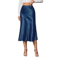 thumbnail image 1 of Skirts For Women Midi Length Elegant Satin Skirt High Waist Silky Fishtail Skirt Glossy Fake Silk Mid-Calf Skirt For Commute Party Outings Blue XS, 1 of 7