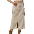 thumbnail image 1 of Skirts For Women Sevevn Women's Fashion Solid Color Elastic Waist Slit Cowboy Skirt Denim Skirt, 1 of 5