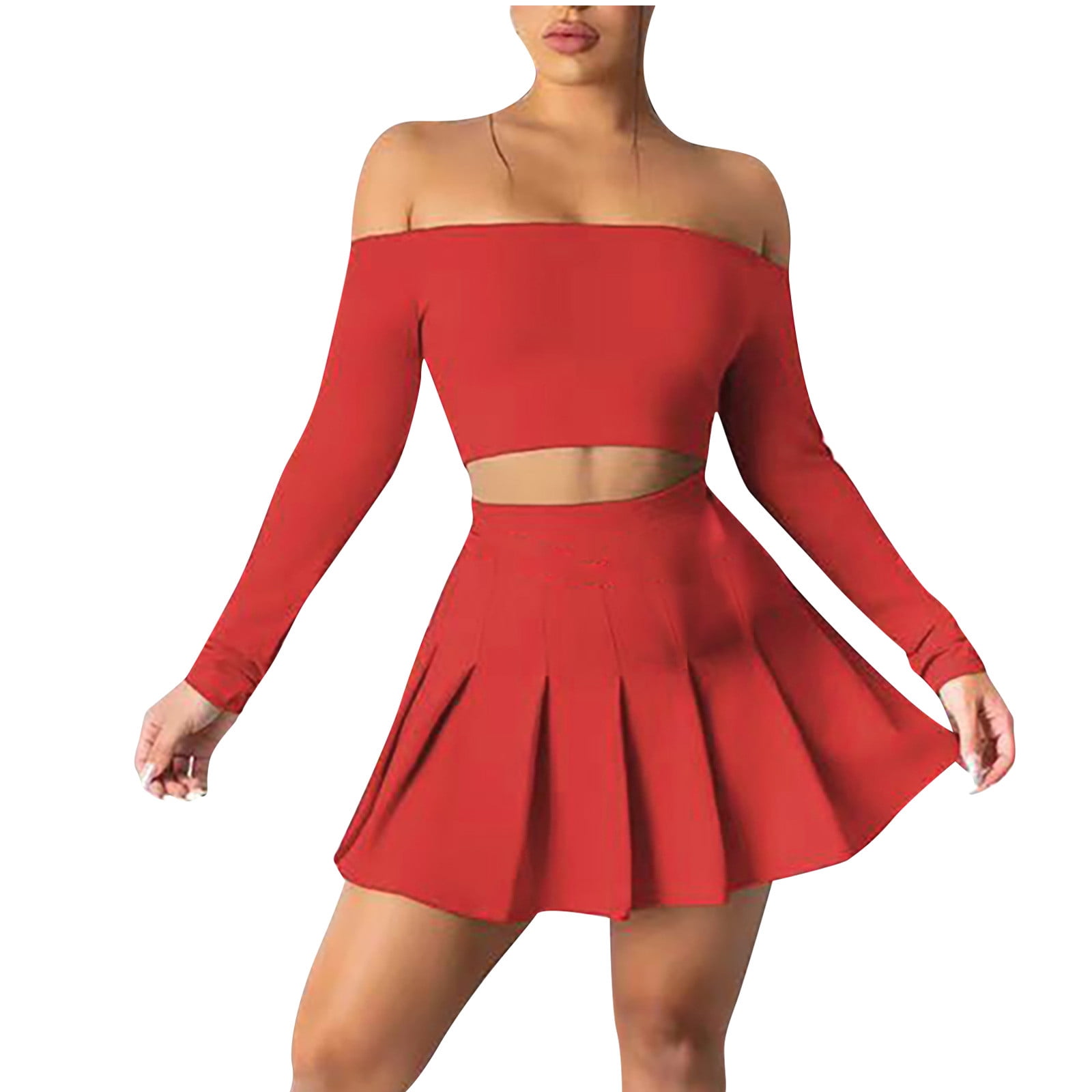 Solid Shirring 2 Piece Sets Womens Outfits Slim Conjuntos Mujer Dos Piezas  De Vestir One Shoulder Long Sleeve Short Skirt Sets - AliExpress