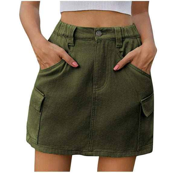 Skirts for Women Midi Length New Denim Cargo Skirt for Women Mini Skirts Jean Cargo Skirts High Rise Pencil Skirt Casual Summer Short Skirts Army Green M
