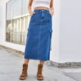 thumbnail image 1 of Skirts for Women with Pockets Frayed Raw Hem Stretch Waist Washed Slim Casual Long Blue Jean Skirts Sundresses For Women 2024 Women Retro Business Pencil Dress, 1 of 6