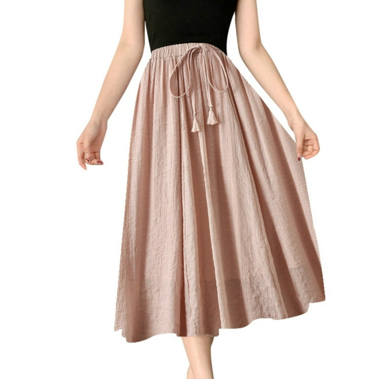 Skirts for Women Retro Style Cotton and Linen Double Layer Skirt Women Summer Mini Skirt Long Skirts for Women Maxi Skirts for Women Color Pink Size One Size Walmart