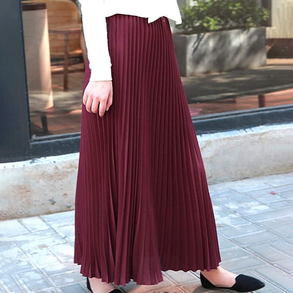 Skirts for Women Skirt Product Solid Pleated Elastic Elegant Womens Midi Waist Skirt Platform Competitor Pleated Skirt Womens Solid Elastic Waist Elegant Midi Skirt Red One Size