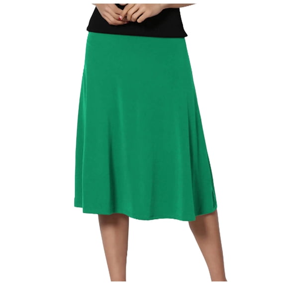 Skirts for Women Skirt Women's Solid Lightweight Flare Midi Skirt with Elastic Waistfront Closure Easy Wear Flowy A-Line for Everyday Comfort and Versatility Army Green XXL