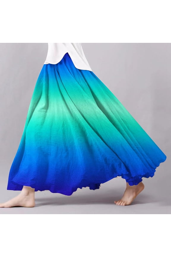 Skirts for Women Skirt Women’s Summer Printed Wrap Skirt with Elastic Waist A-Line Boho Beach Long Flowing Skirt for Contemporary Style and Comfort Blue S