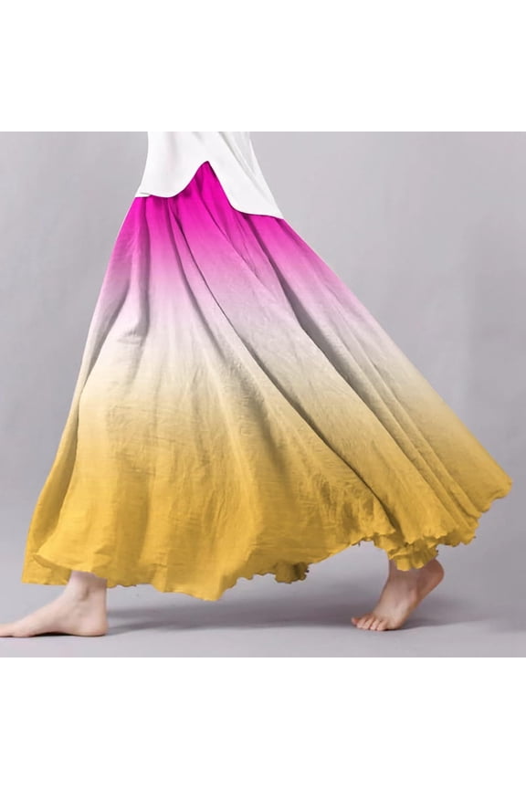 Skirts for Women Skirt Women’s Summer Printed Wrap Skirt with Elastic Waist A-Line Boho Beach Long Flowing Skirt for Contemporary Style and Comfort Yellow S