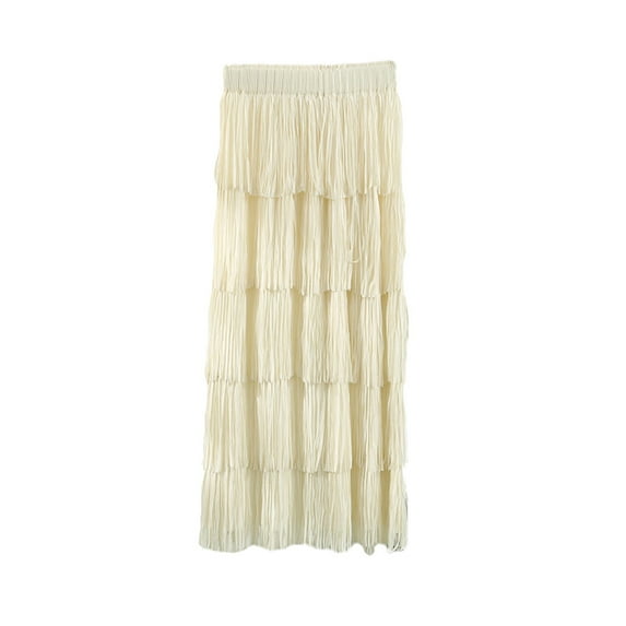 Amvlyk Skirts for Women Solid Color Elastic High Waist Ruffle Tiered Hem Straight Skirt Summer Cool Trendy Long Skirt Fashion Flowy Casual Skirt for Beach Going Out Party Walking
