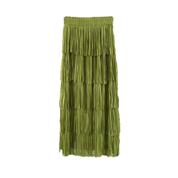 Amvlyk Skirts for Women Solid Color Elastic High Waist Ruffle Tiered Hem Straight Skirt Summer Cool Trendy Long Skirt Fashion Flowy Casual Skirt for Beach Going Out Party Walking