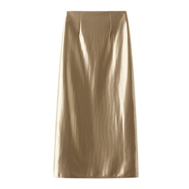 Skirts for Women,Women Mid Length Skirt Dance Party A Line High Waisted Skirt Holiday Party Commuting Work Half Skirts,Womens Skirts,Pleated Skirts for Women(Color:Gold,Size:XL)