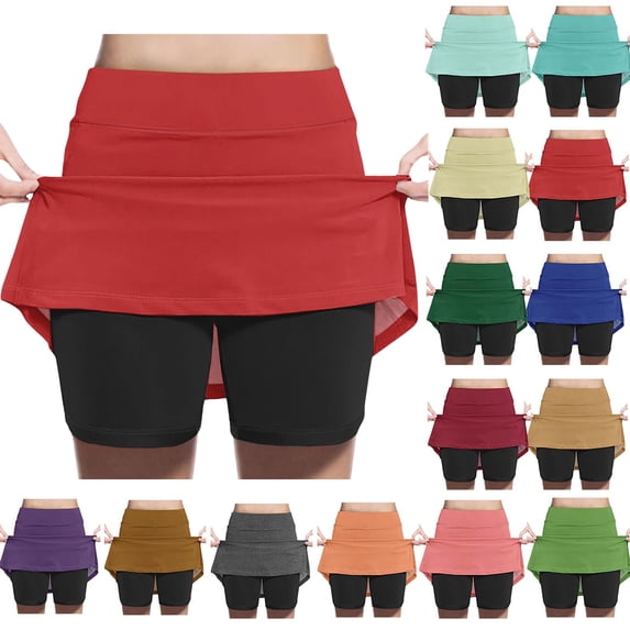 Skirts for Girl Zhongda Girls' Fashion Solid Color Patchwork Loose High Waist A-Line Fake Two Piece Sports Pants Skirt Half Body Skirt Red 6 Years