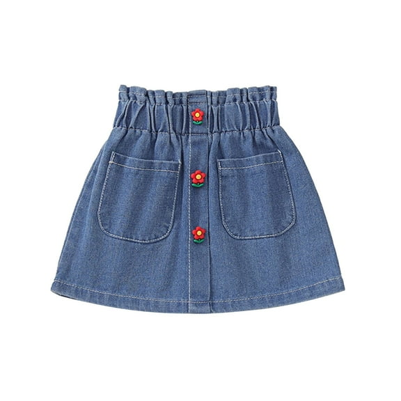 Skirts for Girls Baby Toddler Girls Solid Denim Skirts Elastic Waist Mini Flared Pleated Skorts Breathable Soft Sky Blue 12 Months-18 Months