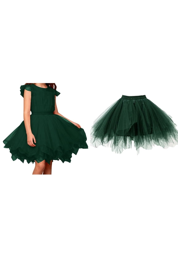 Skirts for Girls Layered Green Tutu Elastic Waist Kids Ballet Skirt Birthday Dresses