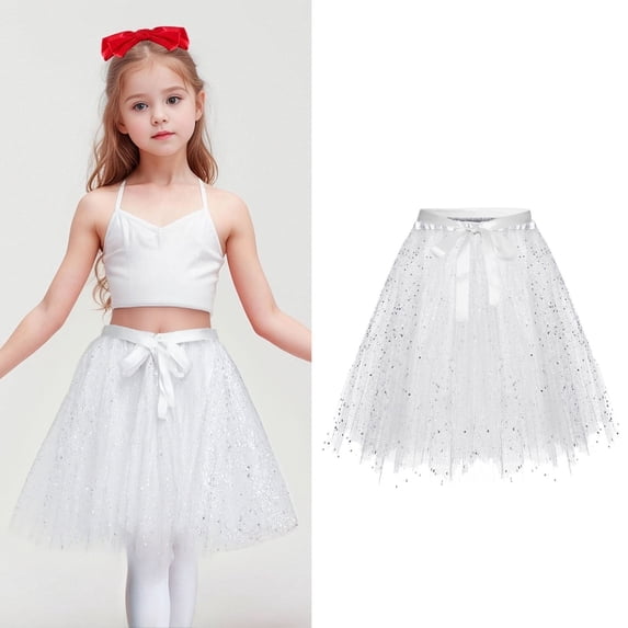 Skirts for Girls Layered White Tutu Sparkle Tulle Skirt Elastic Waist Girls Ballet Tutus Birthday Party Dresses