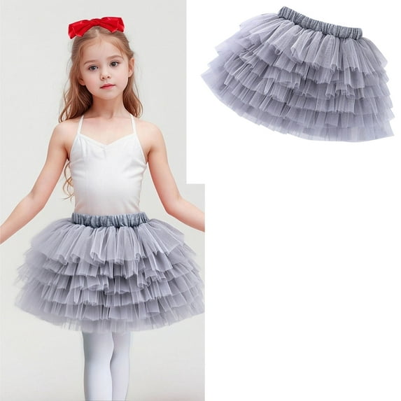 Skirts for Girls Layers Grey Tutu Elastic Waist Ballet Skirt Birthday Party Dresses 8-10 Years