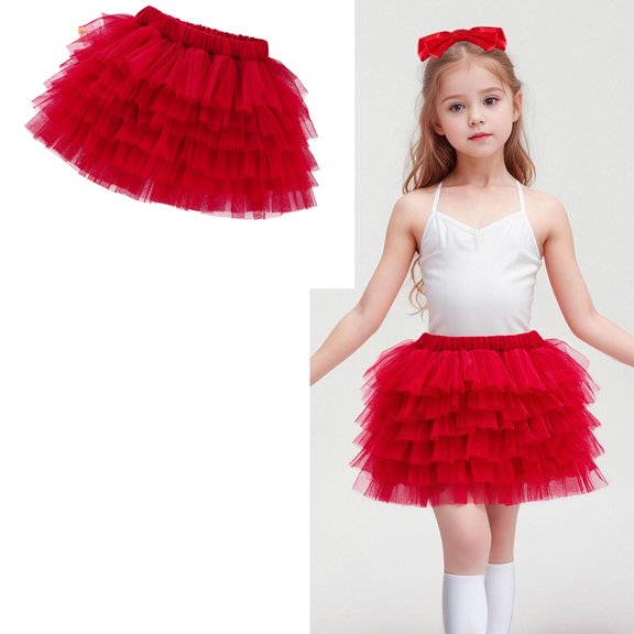 Skirts for Girls Layers Red Tutu Elastic Waist Tulle Ballet Skirts Summer Princess Party Dress 3-4 Years