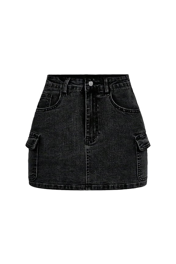 Skirts for Girls Mini A Line Flared Denim Skirt with Pocket Casual Style for Kids Black 12 Years-13 Years