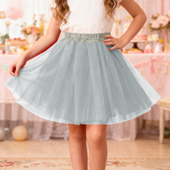 Skirts for Girls Solid Color Dance Tutu Elastic Waist Sleeveless Skirt Casual Girls Skirts Grey One Size
