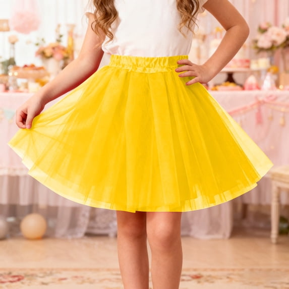 Skirts for Girls Solid Color Dance Tutu Elastic Waist Sleeveless Skirt Casual Girls Skirts Yellow One Size