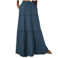 thumbnail image 1 of Skirts for Women 2025 New Womens Casual Boho High Waisted Flowy Maxi Skirts Trendy Cute Tiered Vacation A-Line Skirt with Pockets Blue S, 1 of 7