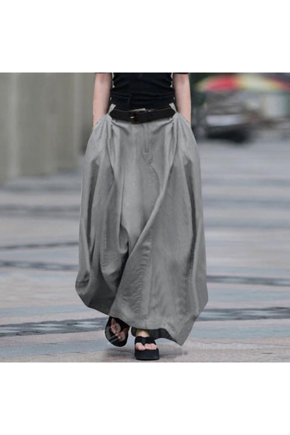 Skirts for Women A-Line Skirt High Waisted Solid Color Casual Half Length Large Long Skirt Gray XXL